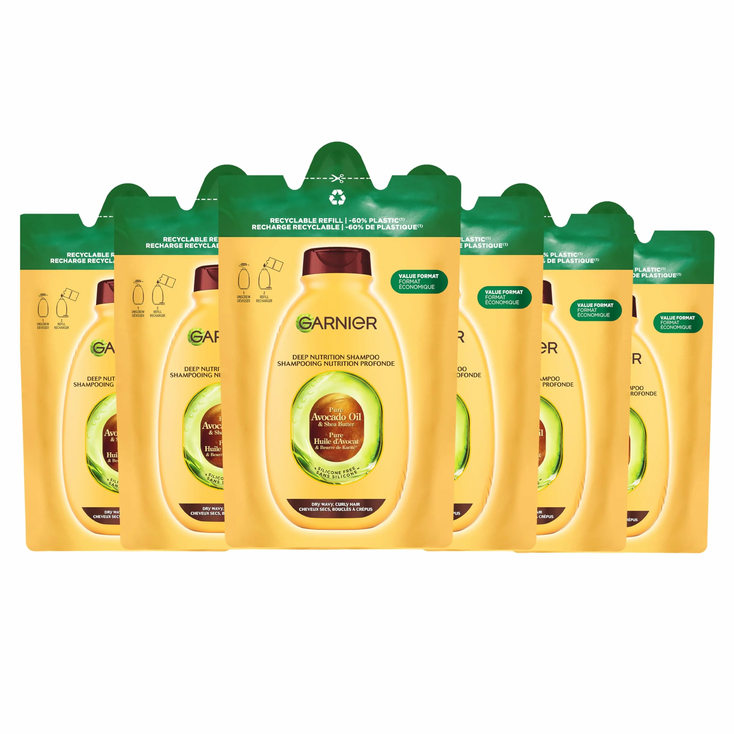 Garnier Ekologiczny wkład Ultra Słodki Czysty Olej z awokado i masło shea, ekologiczny szampon Ultra odżywczy, suche włosy, falujące i kręcone, 250 ml