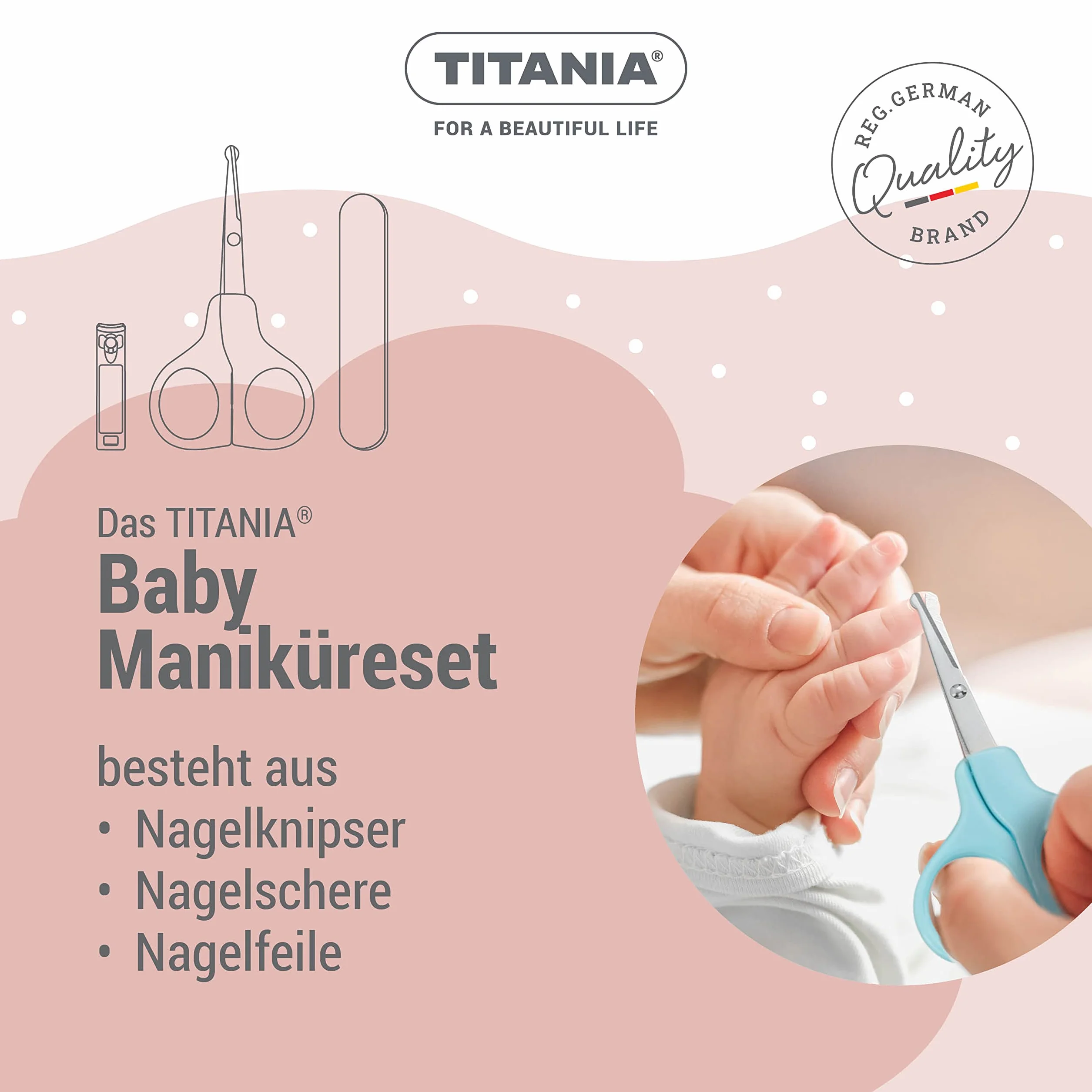 Titania, zestaw do manicure dla dzieci, 3 sztuki, do pielęgnacji paznokci, dla dzieci, zestaw do pielęgnacji paznokci, różowy