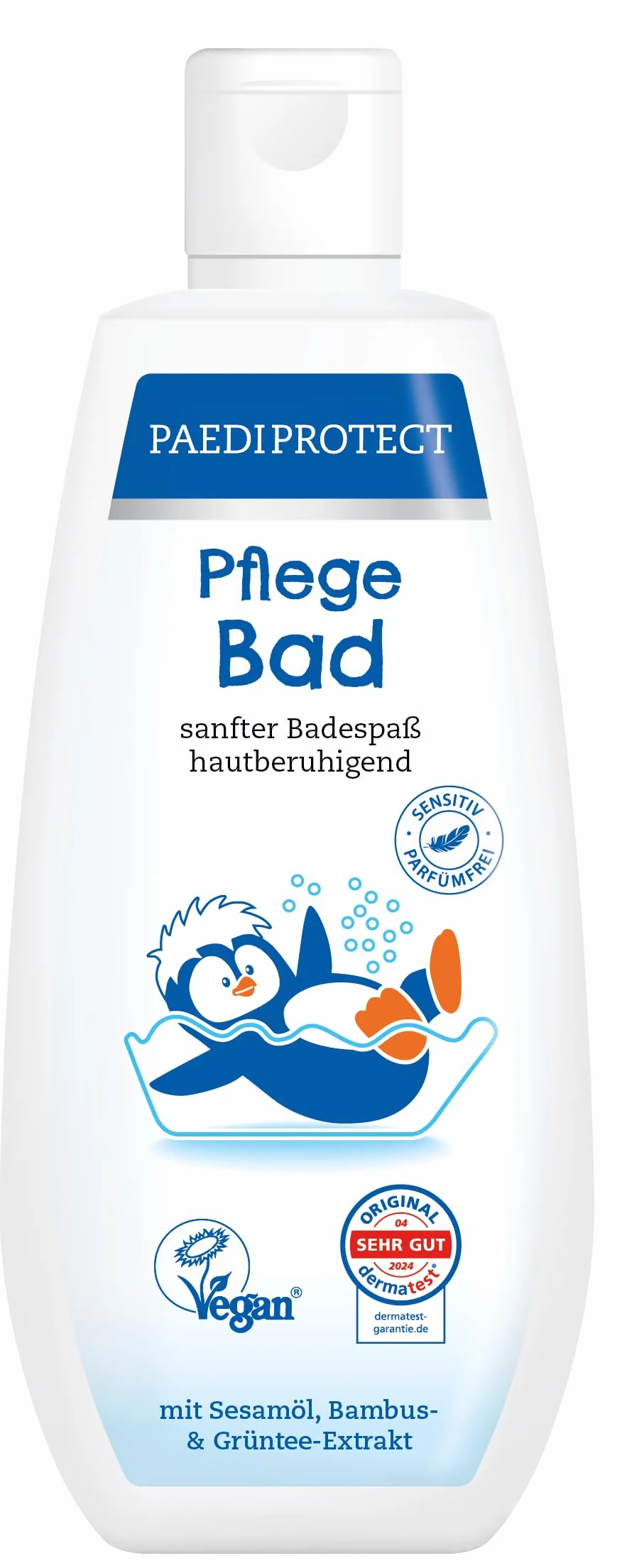 PAEDIPROTECT baby & dzieci dodatek do kąpieli 250 ml, bez perfum i mikroplastiku, przyjazna dla skóry pianka do kąpieli pielęgnuje i oczyszcza skórę, nawilża i chroni, żel do mycia jako relaksująca kąpiel