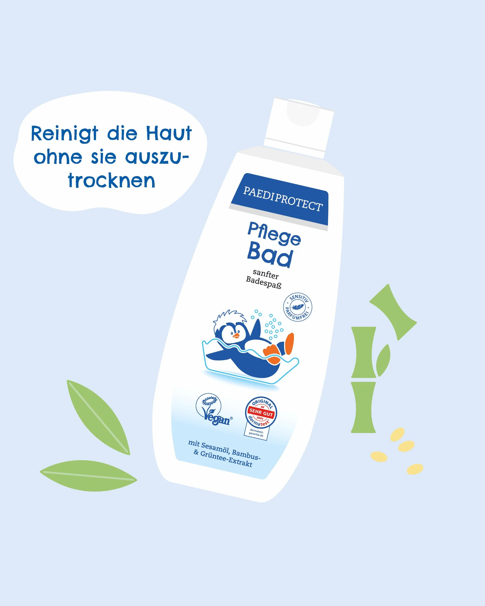 PAEDIPROTECT baby & dzieci dodatek do kąpieli 250 ml, bez perfum i mikroplastiku, przyjazna dla skóry pianka do kąpieli pielęgnuje i oczyszcza skórę, nawilża i chroni, żel do mycia jako relaksująca kąpiel