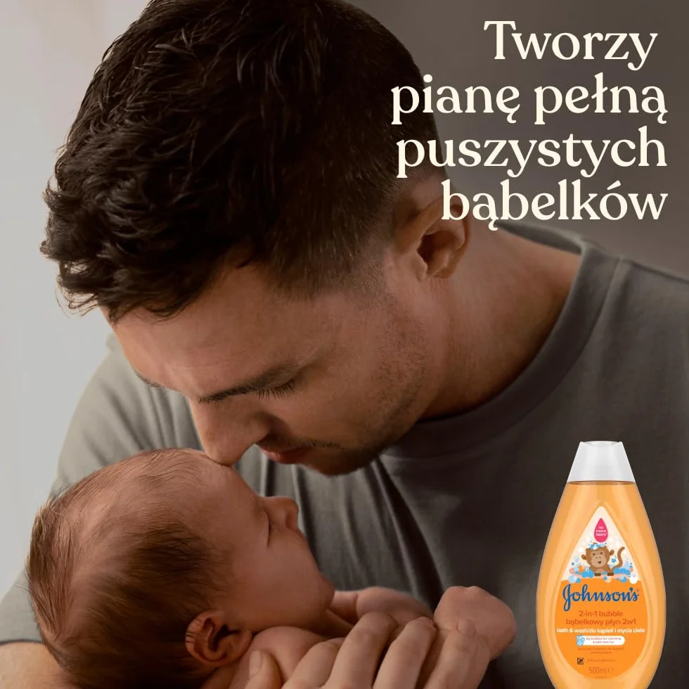 Johnson's Bubble bąbelkowy płyn do mycia ciała i włosów 500 ml Płyn do kąpieli i mycia ciała 2 w 1 bąbelkowy to propozycja dla dzieci, które uwielbiają kąpiel pełną piany.