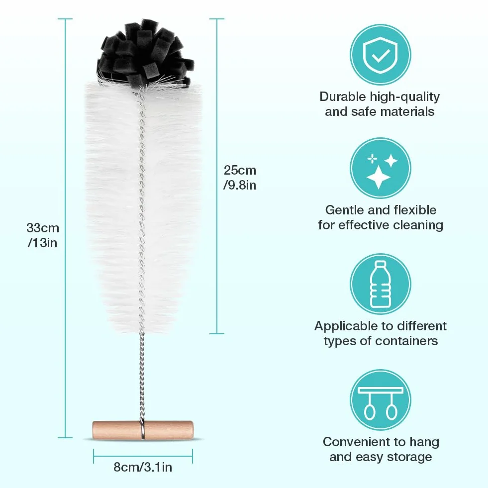 Szczotka do butelek, 35 cm, kompatybilna z butelkami szklanymi Sodastream, szczotka do czyszczenia szklanych karafek, butelek z napojami, kolor czarny