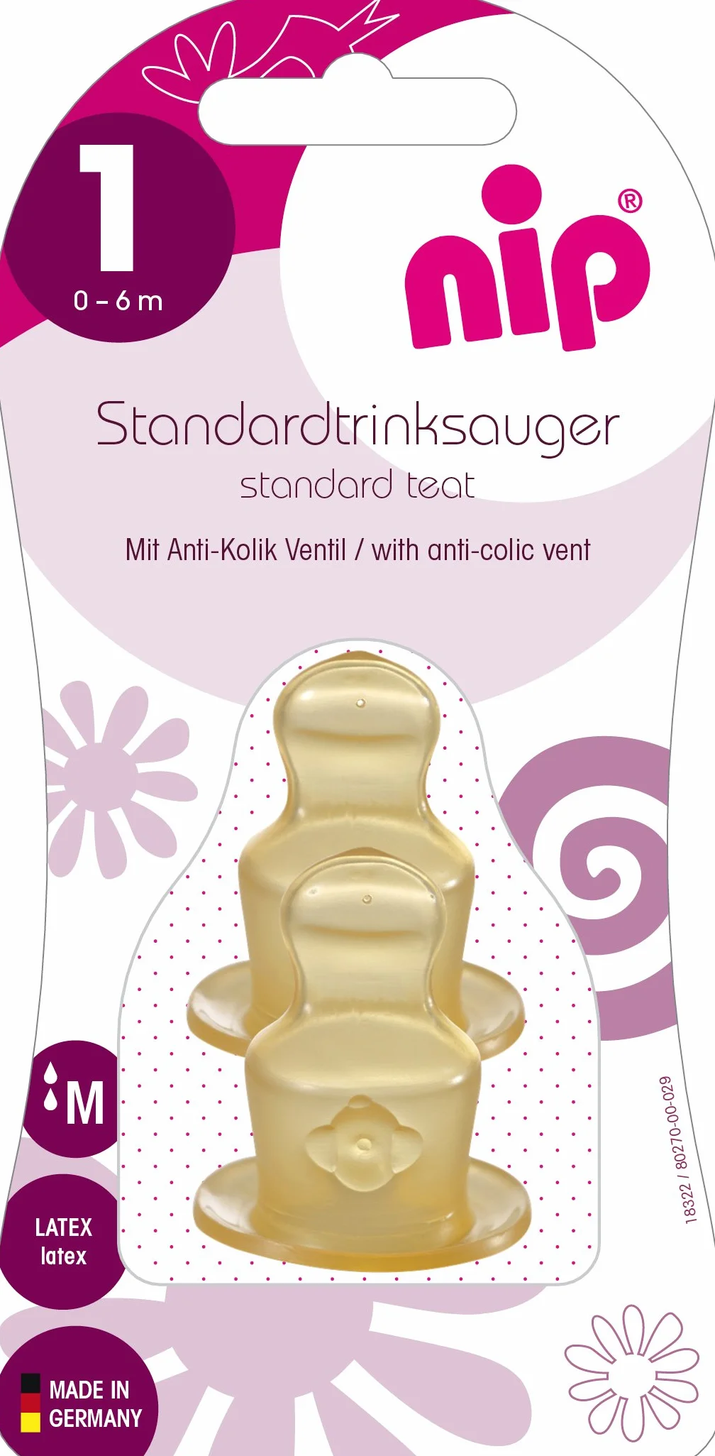 nip Standardowy odkurzacz do picia anatomiczny, lateks, 0-6 miesięcy, rozmiar M, mleko