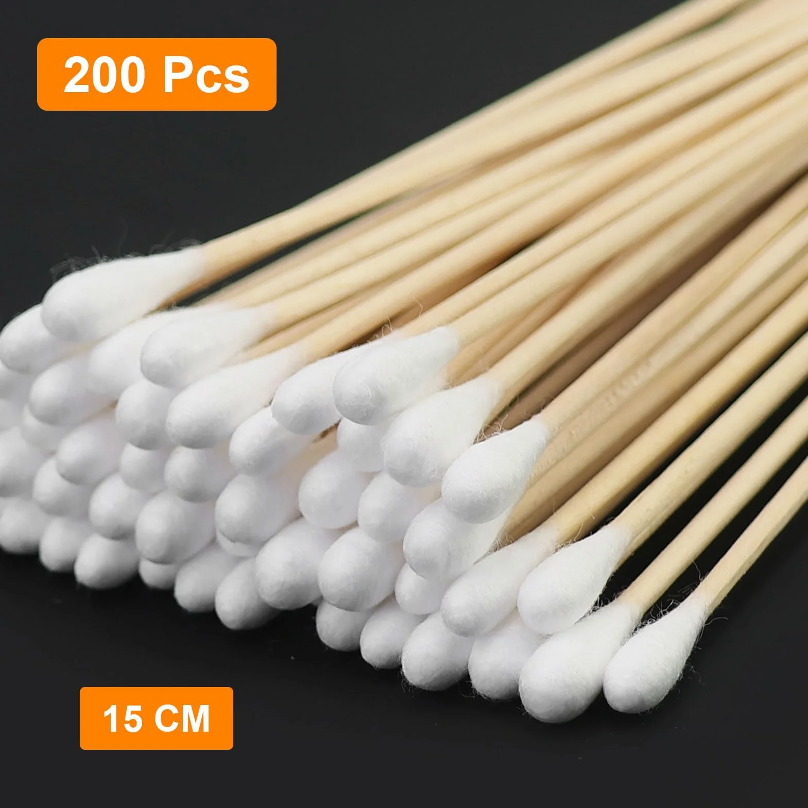 Zestaw 200 długich wacików bawełnianych z dużą głową, 15 cm, długie waciki do uszu, drewniane podkładki do makijażu, czyszczenia, brwi, piękna