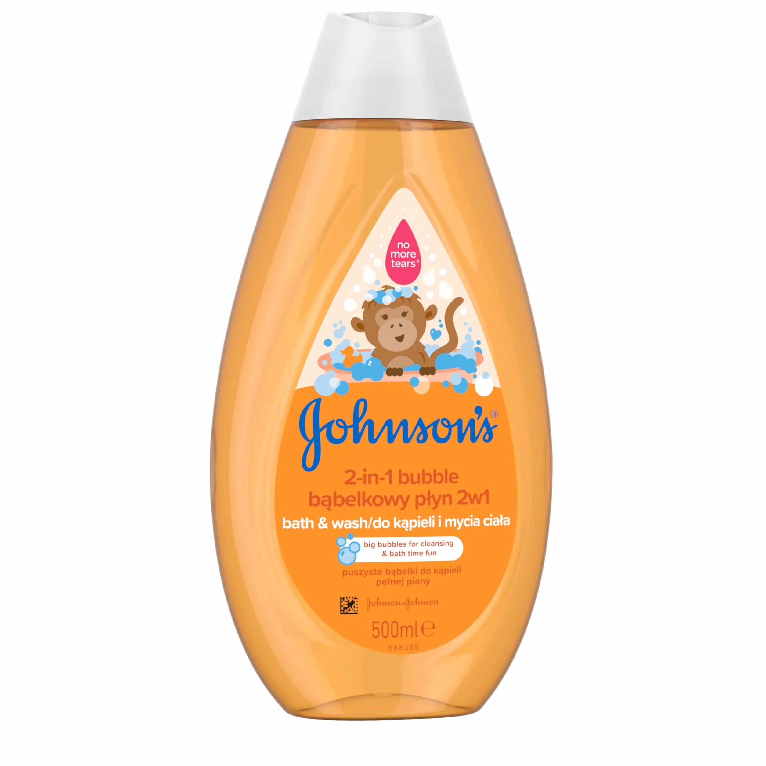 Johnson's Bubble bąbelkowy płyn do mycia ciała i włosów 500 ml Płyn do kąpieli i mycia ciała 2 w 1 bąbelkowy to propozycja dla dzieci, które uwielbiają kąpiel pełną piany.