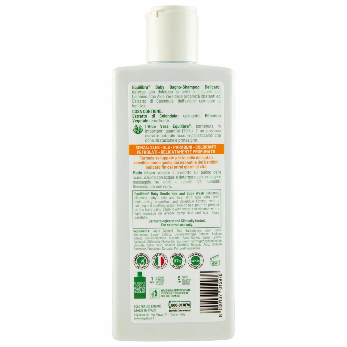 Equilibra Baby Bagno Szampon, Przezroczysty, 250 ml