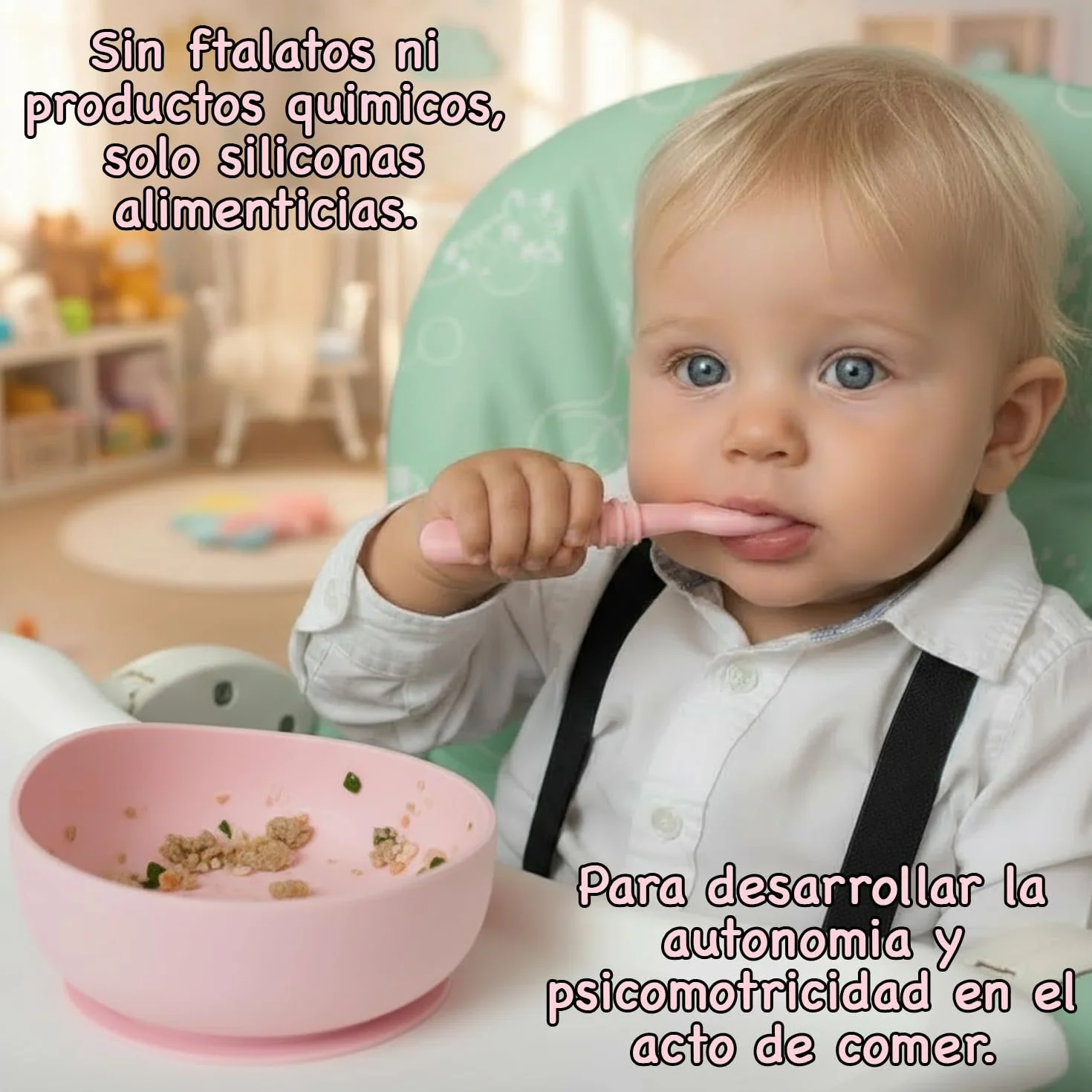 Łyżki do nauki BLW dla dzieci faza 1+2 antybakteryjny silikon ergonomiczny blady róż