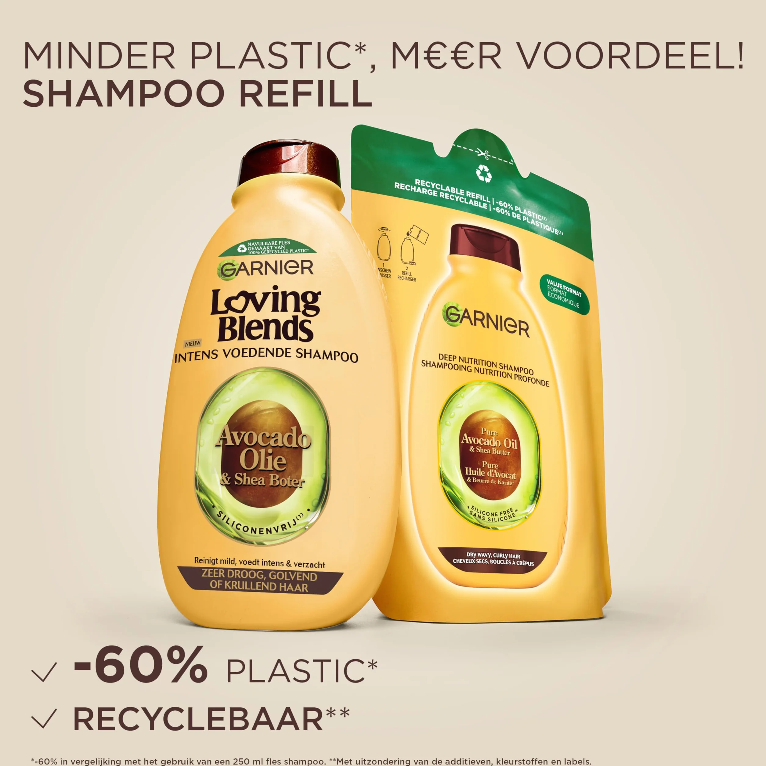 Garnier Ekologiczny wkład Ultra Słodki Czysty Olej z awokado i masło shea, ekologiczny szampon Ultra odżywczy, suche włosy, falujące i kręcone, 250 ml