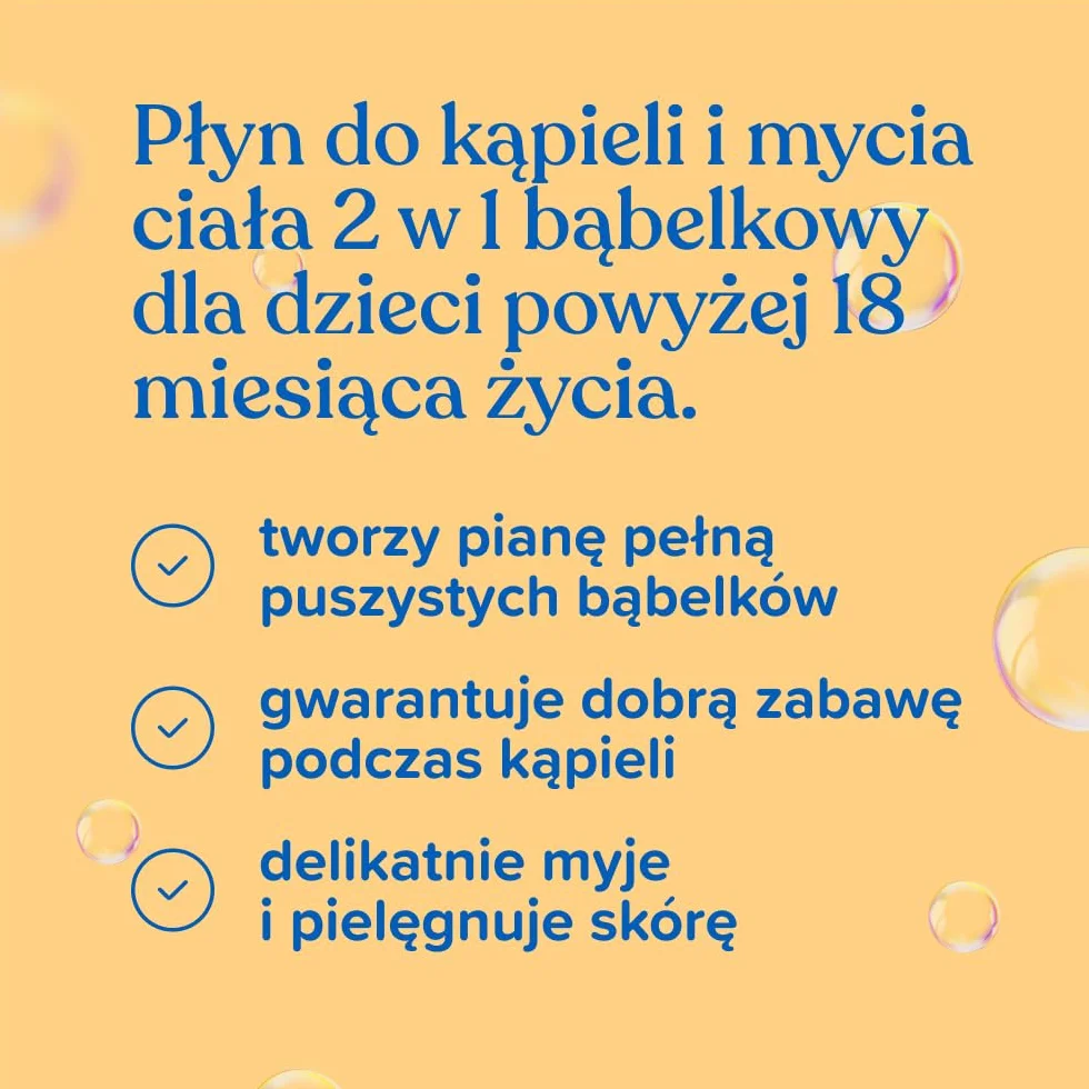 Johnson's Bubble bąbelkowy płyn do mycia ciała i włosów 500 ml Płyn do kąpieli i mycia ciała 2 w 1 bąbelkowy to propozycja dla dzieci, które uwielbiają kąpiel pełną piany.